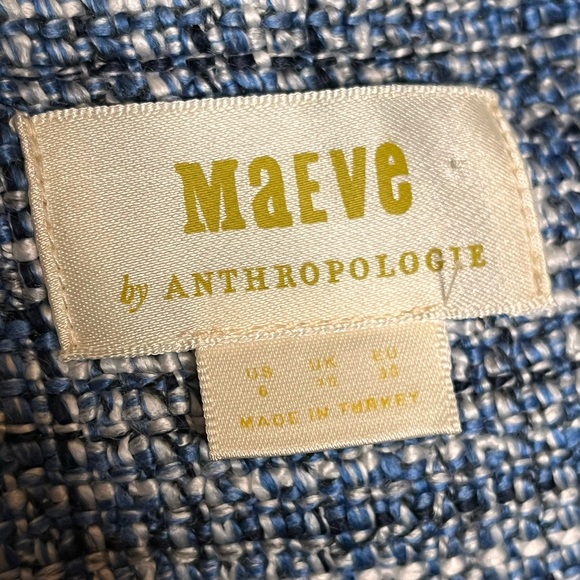 ANTHROPOLOGIE Maeve Double Breasted Tweed Blazer Cropped Size 6 Blue White - Picture 5 of 8